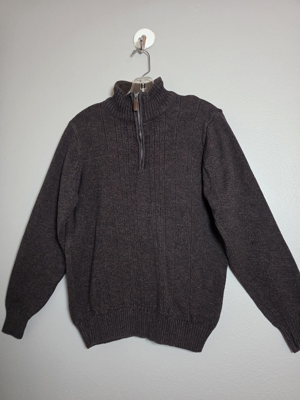 Oscar de la Renta Men's vertical ribbed knit pullover sweater quarter zip Size M